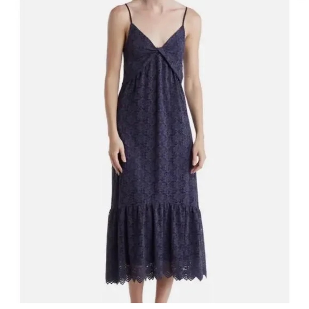 NWOT*NSR Harper Lace Midi Dress Floral Navy Blue Smocked Empire Waist